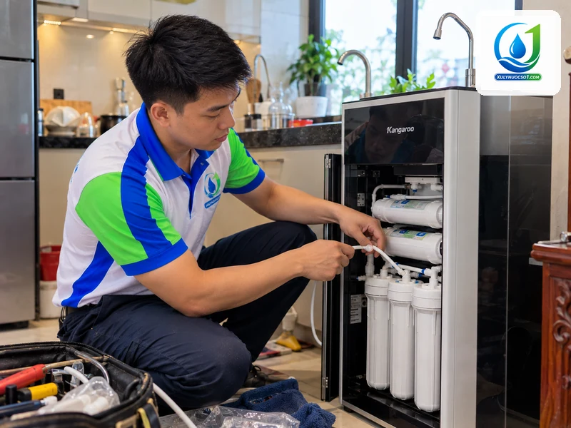 Thợ lắp đặt máy lọc nước Kangaroo tủ đứng tại nhà