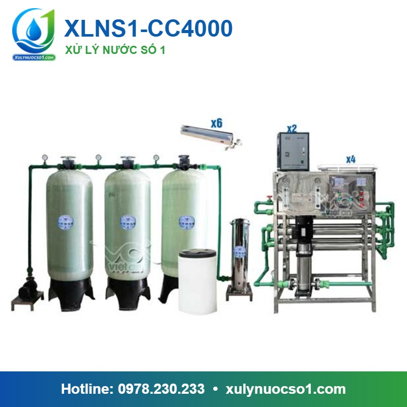 Dây chuyền lọc nước tinh khiết 4.000 lít/h cột composite van cơ XLNS1-CC4000