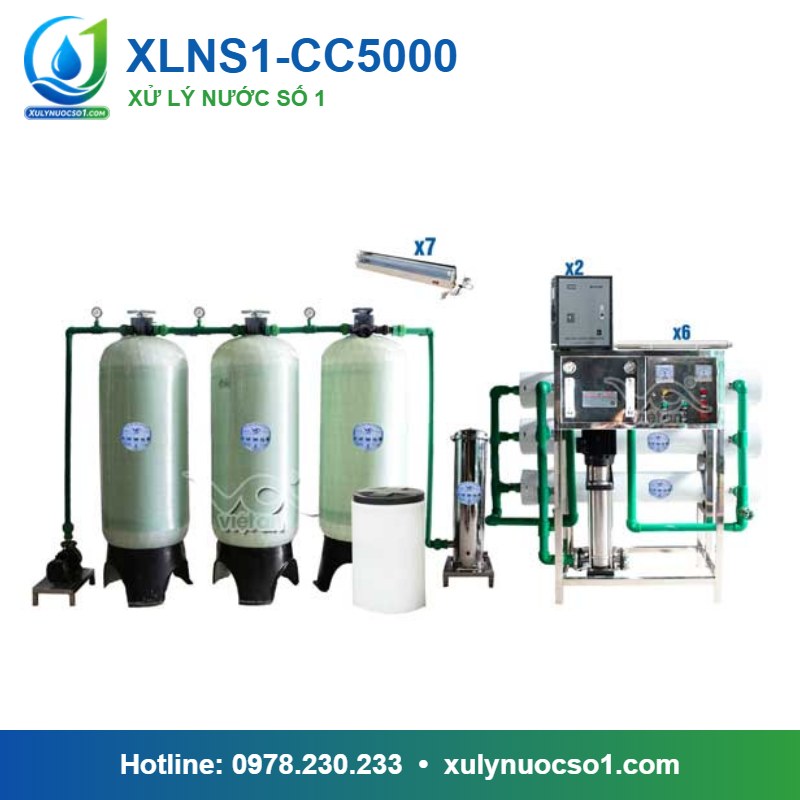 Dây chuyền lọc nước tinh khiết 5.000 lít/h cột composite van cơ XLNS1-CC5000