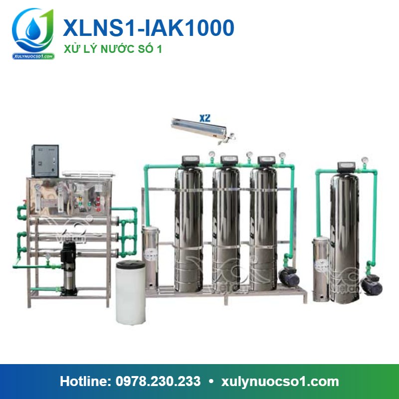 Dây chuyền lọc nước tạo khoáng 1.000 lít/h cột inox van tự động XLNS1-IAK1000