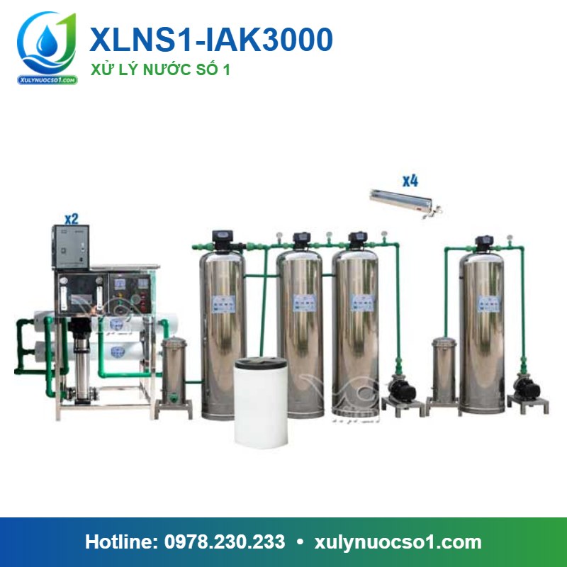 Dây chuyền lọc nước tạo khoáng 3.000 lít/h cột inox van tự động XLNS1-IAK3000
